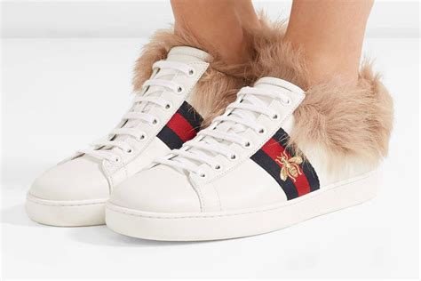 gucci ace sneaker fur|gucci fur sneakers women's.